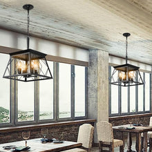 Load image into Gallery viewer, Black Farmhouse Lantern Chandelier Dining Room Vintage Chain Chandelier (No Bulbs)