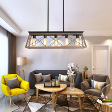 Load image into Gallery viewer, 31.5" Walnut Farmhouse Chandelier Dining Room Rectangular Island Light Metal Chandelier