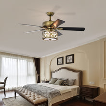 Load image into Gallery viewer, 52" Vintage Bronze Crystal Ceiling Fan Light with 5 Wood Two-Tone Blades, Remote Control 3-Speed Reversible Ceiling Fan