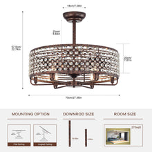 Load image into Gallery viewer, 27" Crystal Chandelier Crystal Shade Ceiling Fan with Remote Control 6 Wind Speeds, 1H/2H/4H Timer