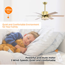 Load image into Gallery viewer, 52" Modern Style Ceiling Fan Light Gold LED Ceiling Light Remote Control 3 Speed Reversible Silent Ceiling Fan, 1h/4h/8h Timer