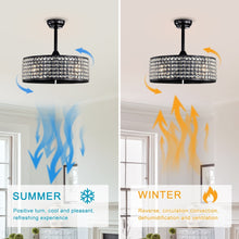 Load image into Gallery viewer, 20.67" Crystal Ceiling Fan AC Motor, Black Enclosed Ceiling Fan with Light and Remote, Reversible 3 Speeds, 1/2/4 Timing (No Bulbs Included)--Matte Black