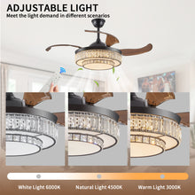 Cargar imagen en el visor de la galería, Modern Style Black Telescopic Ceiling Fan Light Remote Control Silent Reversible Ceiling Fan LED Recessed Pendant Light