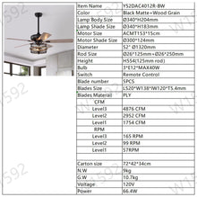 Load image into Gallery viewer, 52" Farmhouse Ceiling Fan with  Remote, 3-Lights Ceiling Fan with Light Fixture (No include Bulbs), Ceiling Fan --Black Matte+Wood Grain