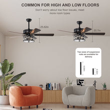 Load image into Gallery viewer, 52" Crystal Chandelier Fan with Lights and Remote Control, Modern Ceiling Fan with Dual Finish Reversible Blades, Fandelier, Matte Black