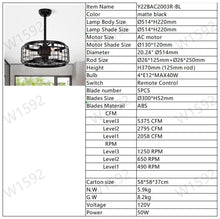 Charger l'image dans la galerie, 20.24" Caged Ceiling Fan with  Remote Control,Timer, 3 Speeds Indoor Ceiling Fan (No include Bulbs)