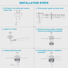 Загрузить изображение в средство просмотра галереи, 52-inch Indoor Ceiling Fan with Pull Chain, Reversible AC motors , Pull Chain--Chrome (No Include Bulb)