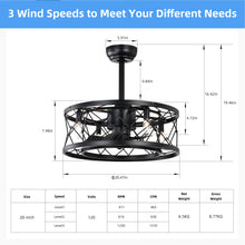 Load image into Gallery viewer, 20" Matte Black Drum Ceiling Fan Light Modern Cage Reversible Ceiling Fan Light