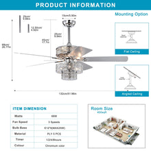 Load image into Gallery viewer, 52" Double Crystal Shade Crystal Ceiling Fan Light Vintage Chandelier Reversible 3-speed Silent Ceiling Fan
