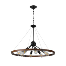 Load image into Gallery viewer, 31.5" Vintage Chandelier Farmhouse Ring Chandelier Chain Chandelier (Black + Walnut)