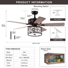 Load image into Gallery viewer, 52'' Low Profile Ceiling Fan with Lights (No Include Bulb), Blade Dark Wood Ceiling Fan