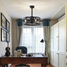Load image into Gallery viewer, 20" Matte Black Drum Ceiling Fan Light Modern Cage Reversible Ceiling Fan Light