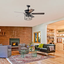 Load image into Gallery viewer, 52'' Farmhouse Ceiling Fan with Lights, 52 Inch Industrial Cage Ceiling Fan Light, Indoor Outdoor Ceiling Fan with Remote, Reversible AC Motor
