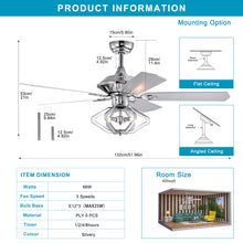 Load image into Gallery viewer, 52" Dual Wood 5-Blade Crystal Ceiling Fan with Remote