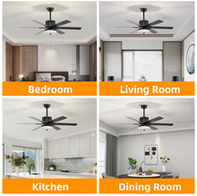 Загрузить изображение в средство просмотра галереи, 52" Matte Black Modern LED Ceiling Fan Light, 6 Blade Remote Control Ceiling Fan, Reversible Ceiling Fan