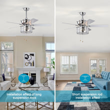Load image into Gallery viewer, 52" Modern Style Pendant Light Silent Reversible Ceiling Fan 3-Speed Adjustable Ceiling Fan Light - Chrome (Bulb Not Included)