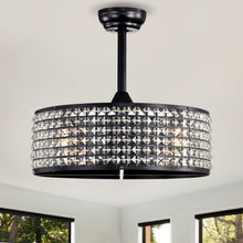Load image into Gallery viewer, 20.67" Crystal Ceiling Fan AC Motor, Black Enclosed Ceiling Fan with Light and Remote, Reversible 3 Speeds, 1/2/4 Timing (No Bulbs Included)--Matte Black