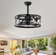 Load image into Gallery viewer, 20" Matte Black Drum Ceiling Fan Light Modern Cage Reversible Ceiling Fan Light