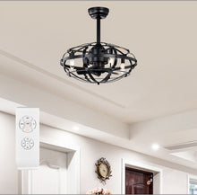 Carregar imagem no visualizador da galeria, 18" Matte Black Cage Ceiling Fan Light Industrial Style Ceiling Fan Light Kit Three-speed Adjustment Ceiling Fan