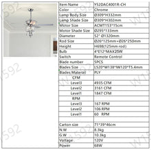 Load image into Gallery viewer, 52” 4 Lights Ceiling Fan with 5 Wood Blades, Two-Color Fan Blade, AC Motor, Remote Control, Reversible Airflow, 3-Speed, Adjustable Height, Traditional Ceiling Fan (Silver)