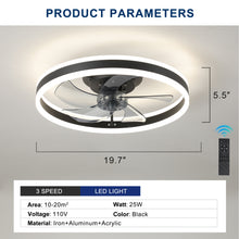 Carregar imagem no visualizador da galeria, 19.7" Simple LED Ceiling Light Black Modern Fan Light Dimmable