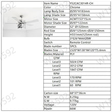Load image into Gallery viewer, 52" Elegant Ceiling Fan Light with Remote, Crystal Chandelier Fan 5 Chrome Reversible Wood Blades
