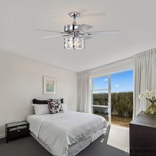Load image into Gallery viewer, 52" Elegant Ceiling Fan Light with Remote, Crystal Chandelier Fan 5 Chrome Reversible Wood Blades