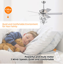 Load image into Gallery viewer, 52” 4 Lights Ceiling Fan with 5 Wood Blades, Two-Color Fan Blade, AC Motor, Remote Control, Reversible Airflow, 3-Speed, Adjustable Height, Traditional Ceiling Fan (Silver)