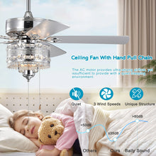 Load image into Gallery viewer, 52'' Classical Crystal Ceiling Fan Lamp  5 Reversible Blades, Chrome (Hand Pull Chain)