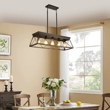 Cargar imagen en el visor de la galería, 31.5" Golden Black Farmhouse Chandelier Dining Room Rectangular Island Light Metal Chandelier