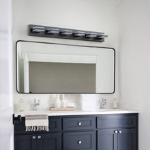 Загрузить изображение в средство просмотра галереи, LED Modern Black Vanity Light Bathroom Acrylic Mirror Front Light Rectangular 6 Lights