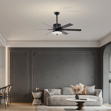 Загрузить изображение в средство просмотра галереи, 52" Matte Black Modern LED Ceiling Fan Light, 6 Blade Remote Control Ceiling Fan, Reversible Ceiling Fan