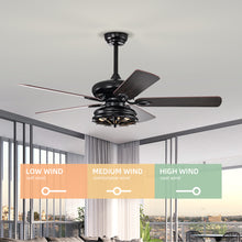 Load image into Gallery viewer, 52'' Farmhouse Ceiling Fan Dual Finish Blades Industrial Fandelier --Matte Black