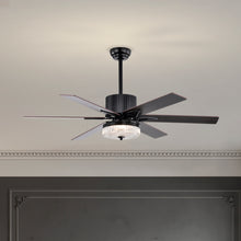 Загрузить изображение в средство просмотра галереи, 52" Matte Black Modern LED Ceiling Fan Light, 6 Blade Remote Control Ceiling Fan, Reversible Ceiling Fan