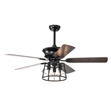 Load image into Gallery viewer, 52'' Farmhouse Ceiling Fan with Lights, 52 Inch Industrial Cage Ceiling Fan Light, Indoor Outdoor Ceiling Fan with Remote, Reversible AC Motor