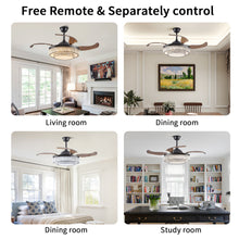 Cargar imagen en el visor de la galería, Modern Style Black Telescopic Ceiling Fan Light Remote Control Silent Reversible Ceiling Fan LED Recessed Pendant Light