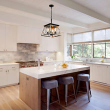 Load image into Gallery viewer, Oak Farmhouse Lantern Chandelier Dining Room Vintage Chain Chandelier (No Bulbs)