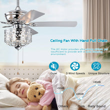 Загрузить изображение в средство просмотра галереи, 52-inch Indoor Ceiling Fan with Pull Chain, Reversible AC motors , Pull Chain--Chrome (No Include Bulb)