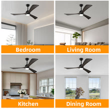 Load image into Gallery viewer, 52" Matte Black + Dark Walnut Remote Control Silent Ceiling Fan Light, Reversible Ceiling Fan