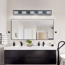 Carregar imagem no visualizador da galeria, 32" Black Vanity Light Modern Bathroom LED Mirror Light Rectangular 5 Lights