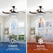 Cargar imagen en el visor de la galería, Modern Style Black Telescopic Ceiling Fan Light Remote Control Silent Reversible Ceiling Fan LED Recessed Pendant Light