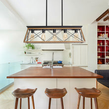Load image into Gallery viewer, 31.5" Walnut Farmhouse Chandelier Dining Room Rectangular Island Light Metal Chandelier