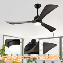 Load image into Gallery viewer, 52" Matte Black + Dark Walnut Remote Control Silent Ceiling Fan Light, Reversible Ceiling Fan