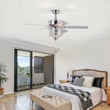 Load image into Gallery viewer, 52'' Classical Crystal Ceiling Fan Lamp  5 Reversible Blades, Chrome (Hand Pull Chain)