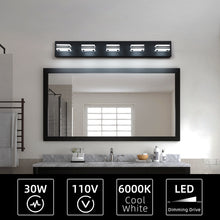 Carregar imagem no visualizador da galeria, 32" Black Vanity Light Modern Bathroom LED Mirror Light Rectangular 5 Lights