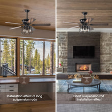 Load image into Gallery viewer, 52'' Farmhouse Ceiling Fan with Lights, 52 Inch Industrial Cage Ceiling Fan Light, Indoor Outdoor Ceiling Fan with Remote, Reversible AC Motor