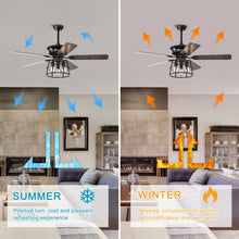 Load image into Gallery viewer, 52'' Farmhouse Ceiling Fan with Lights, 52 Inch Industrial Cage Ceiling Fan Light, Indoor Outdoor Ceiling Fan with Remote, Reversible AC Motor