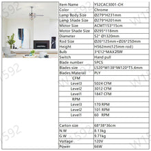 Load image into Gallery viewer, 52'' Classical Crystal Ceiling Fan Lamp  5 Reversible Blades, Chrome (Hand Pull Chain)