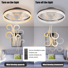 Charger l'image dans la galerie, 19.7" Simple LED Ring Chandelier Fan Modern Recessed Ceiling Light Chandelier Brown Ceiling Fan Light