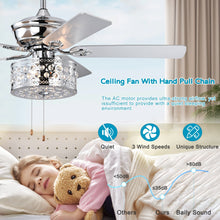 Load image into Gallery viewer, 52" Modern Style Pendant Light Silent Reversible Ceiling Fan 3-Speed Adjustable Ceiling Fan Light - Chrome (Bulb Not Included)